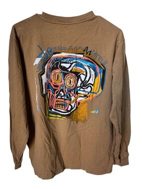 Artist Jean-Michel Basquiat Men's S Graphic Long-Sleeve Tee Brown Colorful Skull